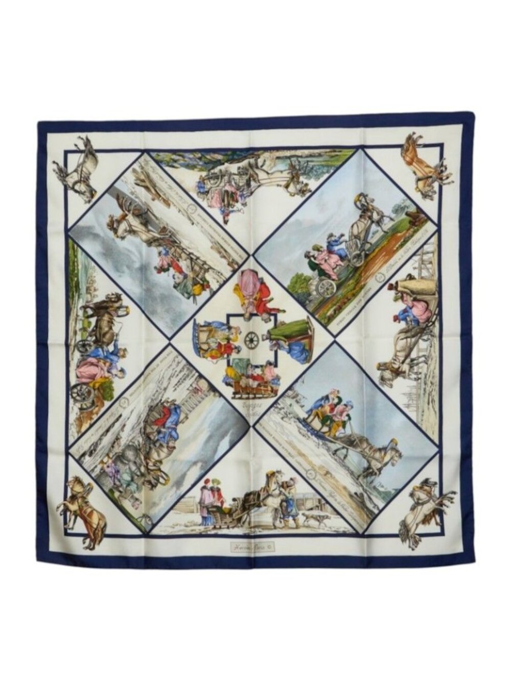 Hermes Carre 90 Voyage en Russie Russia Scarf Large Navy Multicolor